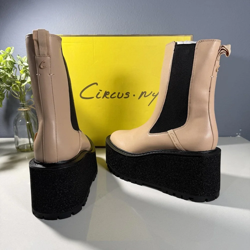 Circus NY Susan Blonde‎ Platform Chelsea Boots Glitter Lug Sole Womens 8M NEW